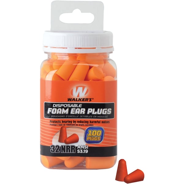 Walkers Disposable Uncorded Ear Plugs, Bullet Shape, 32 dB, 50 Pairs, Orange GWP-FP-50PK